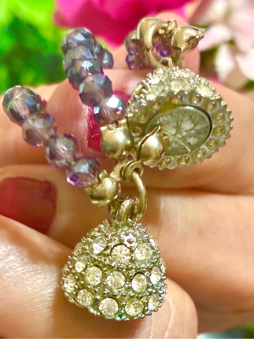 Real Collectibles by Adrienne Purple & Fuchsia Cross Pendant, crystal strand. - Picture 5 of 6